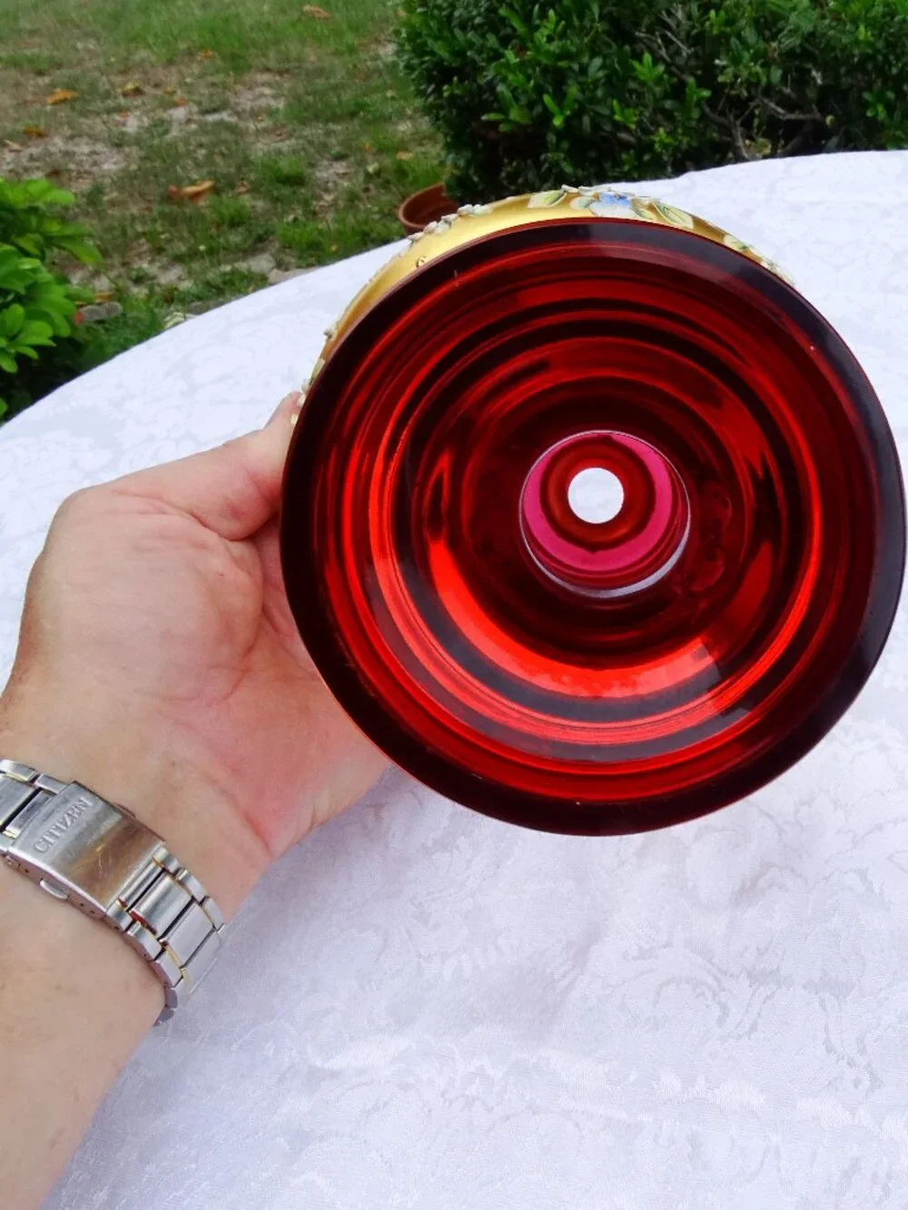 Gold and Pink Decorative Bohemian Glass Display Piece